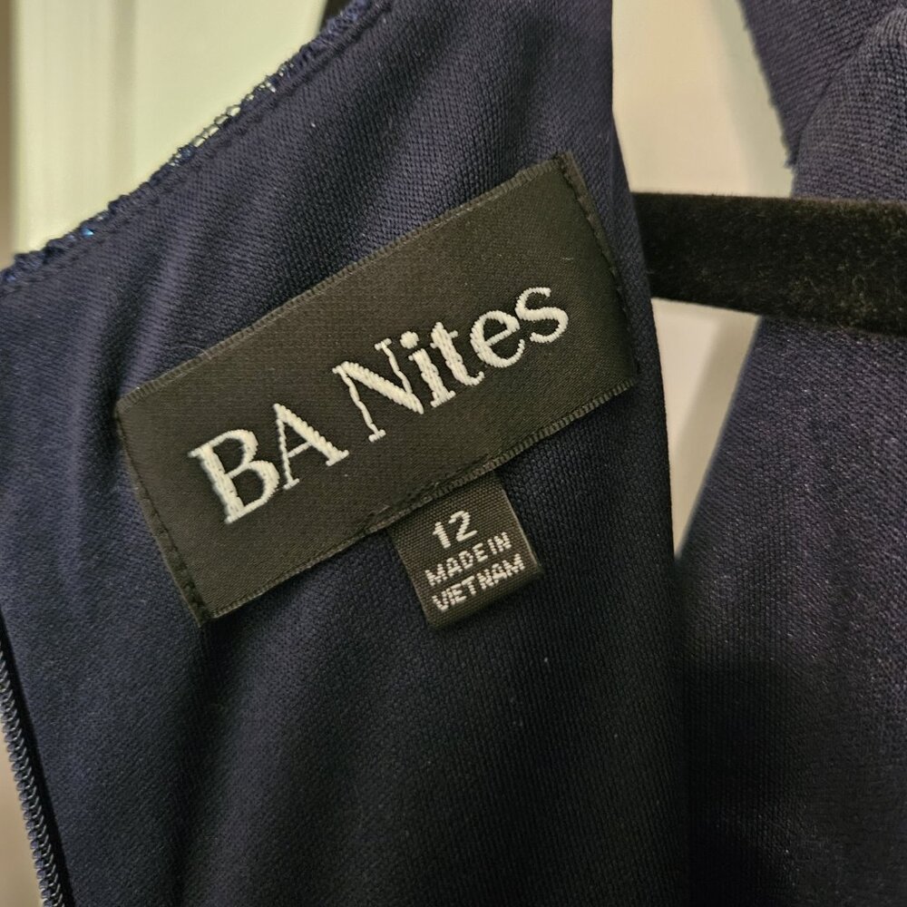 Navy Women's Long Maxi Halter Dress Sheer Matte Jersey With Lace Gown Size 12 - Picture 7 of 9